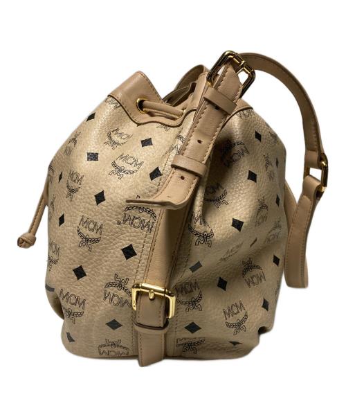 MCM（エムシーエム）MCM (エムシーエム) 巾着レザーショルダーバッグ ベージュの古着・服飾アイテム
