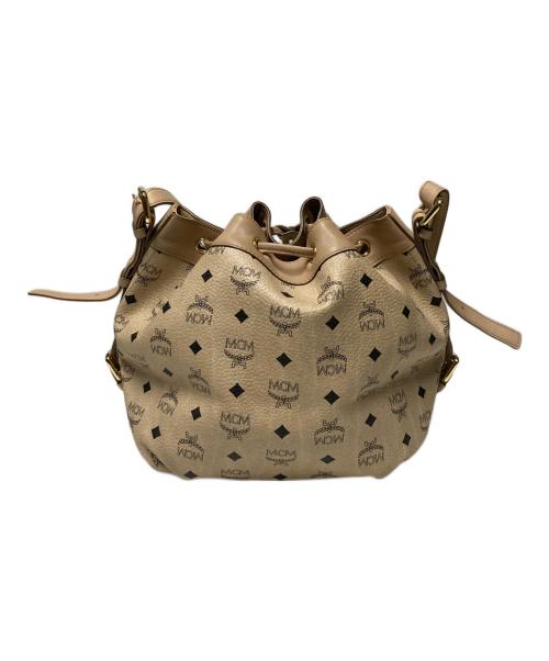 MCM（エムシーエム）MCM (エムシーエム) 巾着レザーショルダーバッグ ベージュの古着・服飾アイテム