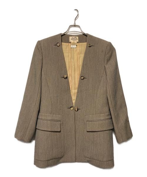 HERMES（エルメス）HERMES (エルメス) ウールノーカラージャケット グレージュ サイズ:42の古着・服飾アイテム