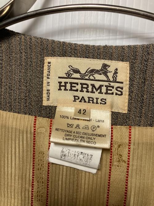 HERMES（エルメス）HERMES (エルメス) ウールノーカラージャケット グレージュ サイズ:42の古着・服飾アイテム