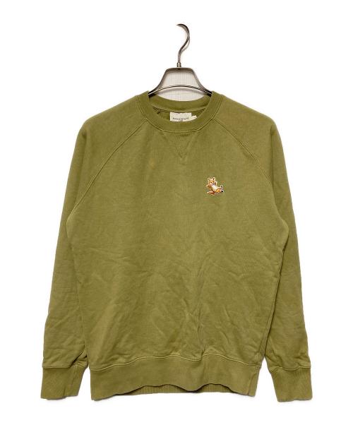 maison kitsune（メゾンキツネ）maison kitsune (メゾンキツネ) チラックスフォックスパッチクラシックスウェットシャツ 黄緑 サイズ:Sの古着・服飾アイテム