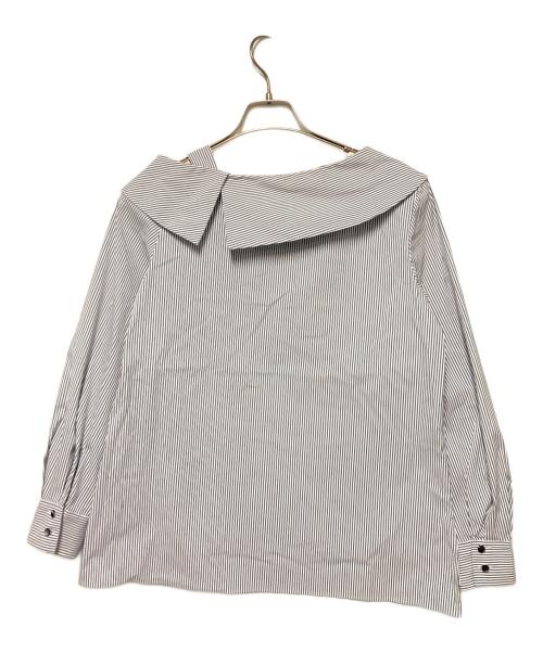 ANAYI（アナイ）ANAYI (アナイ) ストレッチブロードアシメブラウス ブルー×ホワイト サイズ:38の古着・服飾アイテム
