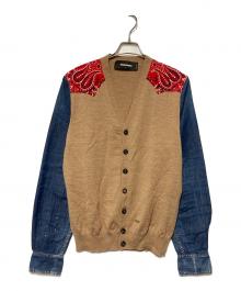 DSQUARED2（ディースクエアード）の古着「18AW Vネックドッキングカーディガン」｜ベージュ×ブルー