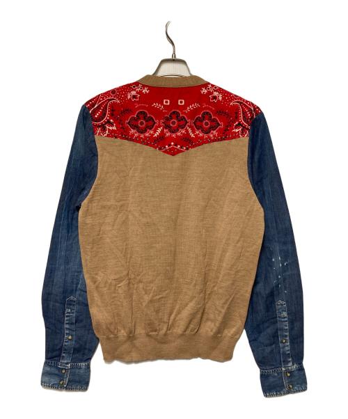 DSQUARED2（ディースクエアード）DSQUARED2 (ディースクエアード) 18AW Vネックドッキングカーディガン ベージュ×ブルー サイズ:Lの古着・服飾アイテム