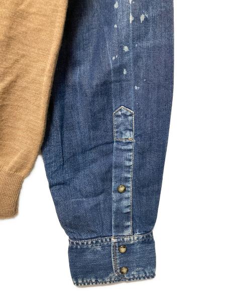 DSQUARED2（ディースクエアード）DSQUARED2 (ディースクエアード) 18AW Vネックドッキングカーディガン ベージュ×ブルー サイズ:Lの古着・服飾アイテム