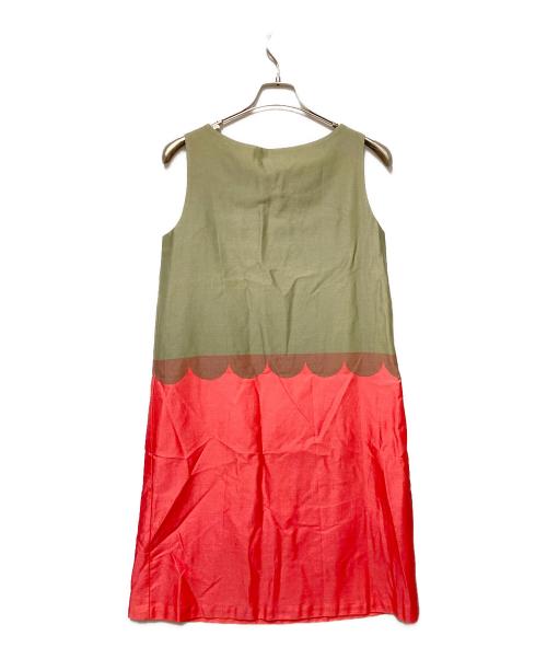 marimekko（マリメッコ）marimekko (マリメッコ) ランケッティノースリーブワンピース カーキ×ピンク サイズ:36 未使用品の古着・服飾アイテム