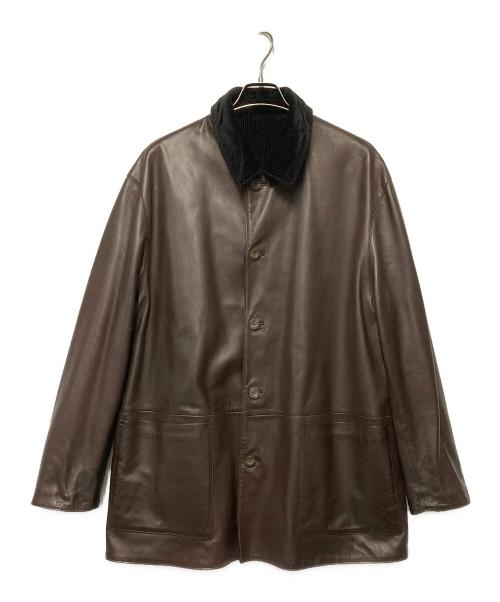dunhill（ダンヒル）dunhill (ダンヒル) リバーシブルレザーコート ブラウン×ブラック サイズ:Mの古着・服飾アイテム