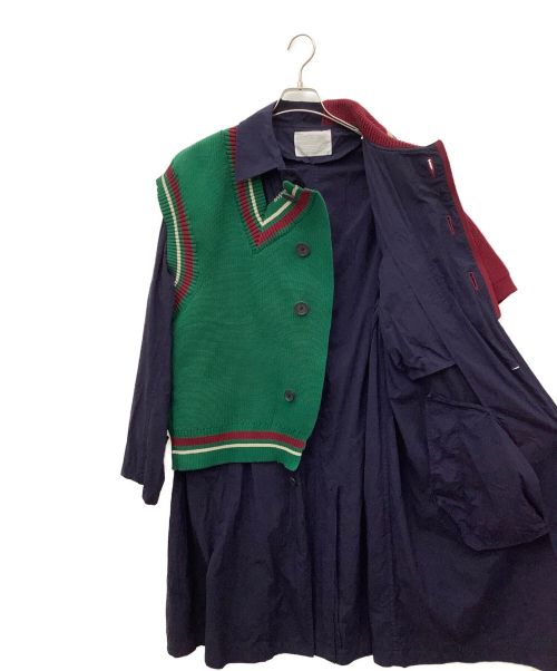 KOLOR（カラー）KOLOR (カラー) ナイロンタイプライターコート ネイビー×グリーン×レッド サイズ:3の古着・服飾アイテム