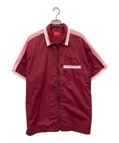 SUPREME（シュプリーム）Supreme (シュプリーム) ジップアップ半袖ワークシャツ 18SS レッド×ピンク サイズ:Mの古着・服飾アイテム
