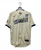 NIKE×MLBナイキ×エムエルビー）の古着「Los Angeles Dodgers ベースボールシャツ」｜ベージュ