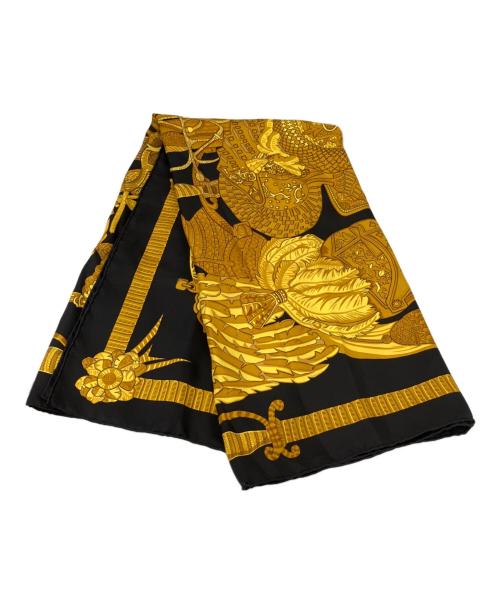 HERMES（エルメス）HERMES (エルメス) シルクスカーフ ブラック×イエローの古着・服飾アイテム