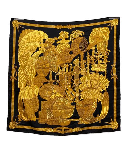 HERMES（エルメス）HERMES (エルメス) シルクスカーフ ブラック×イエローの古着・服飾アイテム