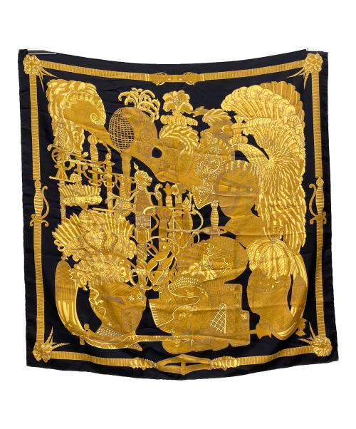 HERMES（エルメス）HERMES (エルメス) シルクスカーフ ブラック×イエローの古着・服飾アイテム