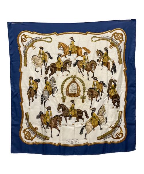 HERMES（エルメス）HERMES (エルメス) シルクスカーフ 	REPRISE カレ90 ブルー×ホワイトの古着・服飾アイテム