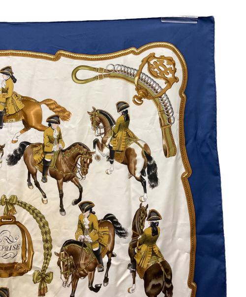 HERMES（エルメス）HERMES (エルメス) シルクスカーフ 	REPRISE カレ90 ブルー×ホワイトの古着・服飾アイテム