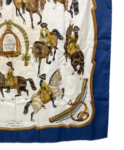 HERMES（エルメス）HERMES (エルメス) シルクスカーフ 	REPRISE カレ90 ブルー×ホワイトの古着・服飾アイテム