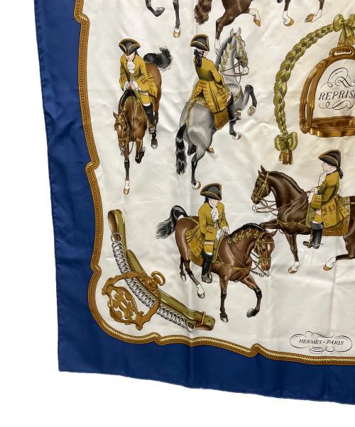 HERMES（エルメス）HERMES (エルメス) シルクスカーフ 	REPRISE カレ90 ブルー×ホワイトの古着・服飾アイテム