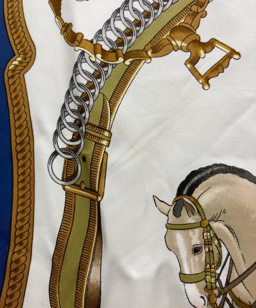 HERMES（エルメス）HERMES (エルメス) シルクスカーフ 	REPRISE カレ90 ブルー×ホワイトの古着・服飾アイテム