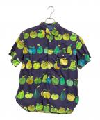 JUNYA WATANABE MANジュンヤワタナベマン）の古着「半袖シャツ 綿ブロードプリントリンゴ柄大×綿シャンブレー」｜ネイビー
