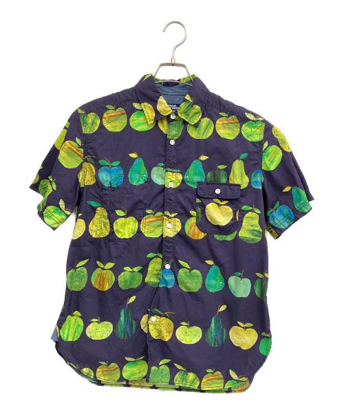 JUNYA WATANABE MAN（ジュンヤワタナベマン）JUNYA WATANABE MAN (ジュンヤワタナベマン) 半袖シャツ 綿ブロードプリントリンゴ柄大×綿シャンブレー ネイビー サイズ:Sの古着・服飾アイテム