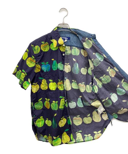 JUNYA WATANABE MAN（ジュンヤワタナベマン）JUNYA WATANABE MAN (ジュンヤワタナベマン) 半袖シャツ 綿ブロードプリントリンゴ柄大×綿シャンブレー ネイビー サイズ:Sの古着・服飾アイテム