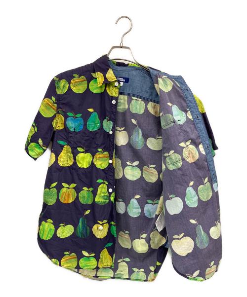 JUNYA WATANABE MAN（ジュンヤワタナベマン）JUNYA WATANABE MAN (ジュンヤワタナベマン) 半袖シャツ 綿ブロードプリントリンゴ柄大×綿シャンブレー ネイビー サイズ:Sの古着・服飾アイテム