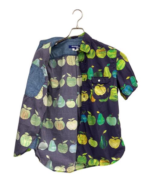 JUNYA WATANABE MAN（ジュンヤワタナベマン）JUNYA WATANABE MAN (ジュンヤワタナベマン) 半袖シャツ 綿ブロードプリントリンゴ柄大×綿シャンブレー ネイビー サイズ:Sの古着・服飾アイテム