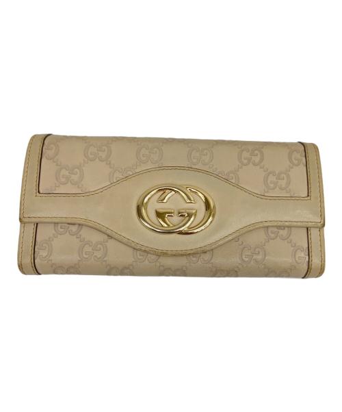 GUCCI（グッチ）GUCCI (グッチ) インターロッキングG シマレザー 長財布 ホワイトの古着・服飾アイテム