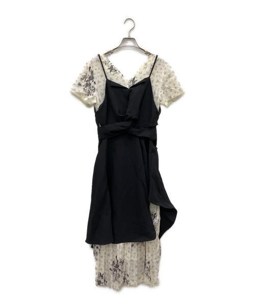 AKIKOAOKI（アキコアオキ）AKIKOAOKI (アキコアオキ) レイヤード半袖ワンピース ホワイト×ブラック サイズ:Freeの古着・服飾アイテム