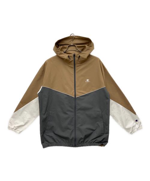 Champion（チャンピオン）Champion (チャンピオン) ジップパーカー ホワイト×ブラウン×グレー サイズ:Lの古着・服飾アイテム