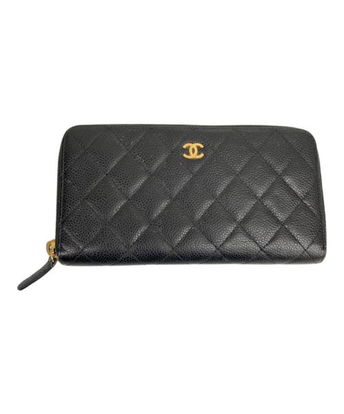 CHANEL（シャネル）CHANEL (シャネル) ラウンドファスナー長財布 ブラックの古着・服飾アイテム