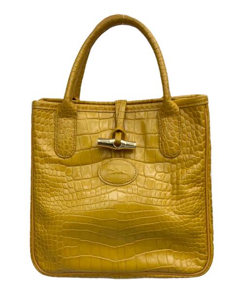 LONGCHAMP（ロンシャン）LONGCHAMP (ロンシャン) クロコ型押しハンドバッグ イエローの古着・服飾アイテム
