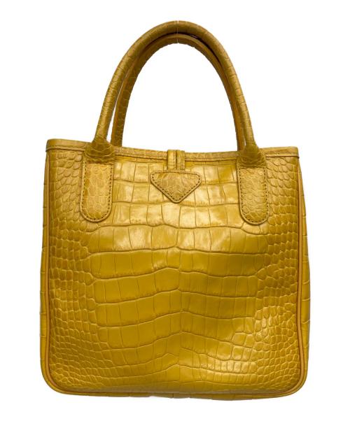 LONGCHAMP（ロンシャン）LONGCHAMP (ロンシャン) クロコ型押しハンドバッグ イエローの古着・服飾アイテム