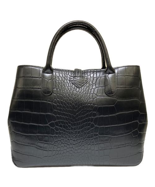 LONGCHAMP（ロンシャン）LONGCHAMP (ロンシャン) クロコ型押しトートバッグ ブラックの古着・服飾アイテム