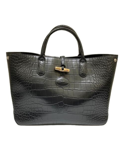 LONGCHAMP（ロンシャン）LONGCHAMP (ロンシャン) クロコ型押しトートバッグ ブラックの古着・服飾アイテム