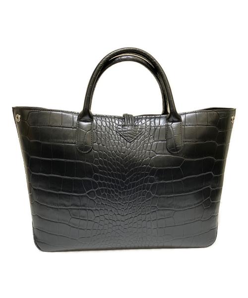 LONGCHAMP（ロンシャン）LONGCHAMP (ロンシャン) クロコ型押しトートバッグ ブラックの古着・服飾アイテム