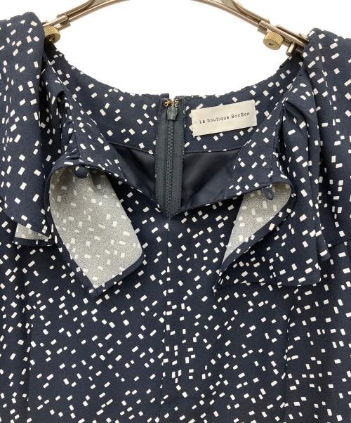 La boutique BonBon（ラブティックボンボン）La boutique BonBon (ラブティックボンボン) スクエアドットビッグカラーワンピース ブラック×ホワイト サイズ:38の古着・服飾アイテム