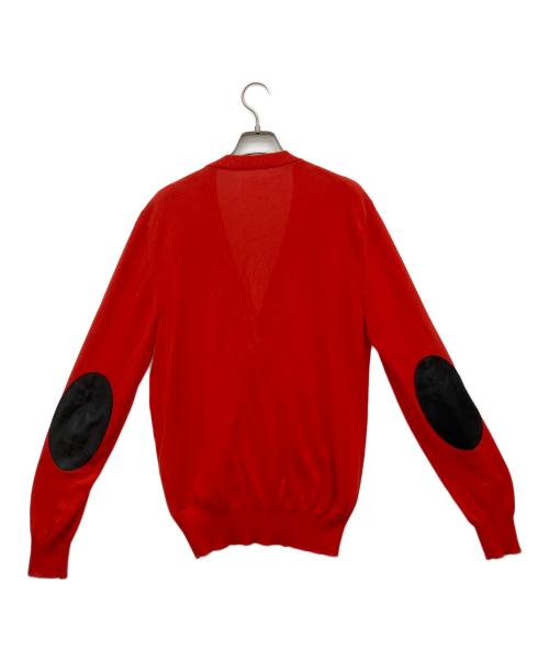Maison Martin Margiela（メゾンマルタンマルジェラ）Maison Martin Margiela (メゾンマルタンマルジェラ) 薄手カーディガン レザーエルボーパッチカーディガン オレンジ サイズ:Mの古着・服飾アイテム