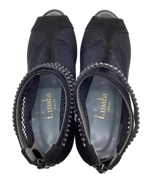 T.inaba（ティーイナバ）T.inaba (ティーイナバ) オープントゥメッシュプーティ ブラック サイズ:22の古着・服飾アイテム