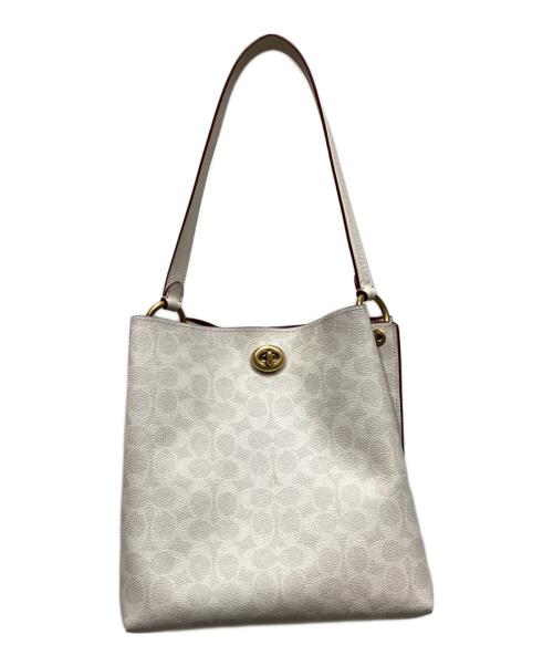 COACH（コーチ）COACH (コーチ) 2WAYバッグ ホワイト×ボルドーの古着・服飾アイテム