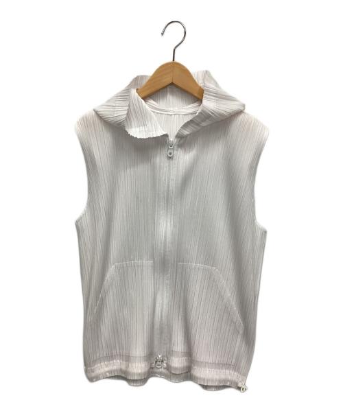 PLEATS PLEASE（プリーツプリーズ）PLEATS PLEASE (プリーツプリーズ) ノースリーブフーディ ホワイト サイズ:3の古着・服飾アイテム