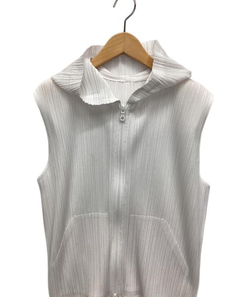 PLEATS PLEASE（プリーツプリーズ）PLEATS PLEASE (プリーツプリーズ) ノースリーブフーディ ホワイト サイズ:3の古着・服飾アイテム