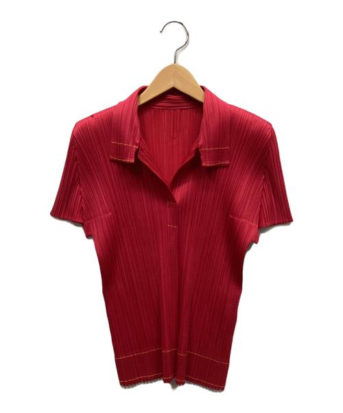 PLEATS PLEASE（プリーツプリーズ）PLEATS PLEASE (プリーツプリーズ) ポロシャツ レッド サイズ:3の古着・服飾アイテム