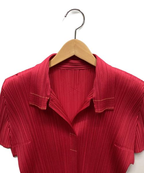 PLEATS PLEASE（プリーツプリーズ）PLEATS PLEASE (プリーツプリーズ) ポロシャツ レッド サイズ:3の古着・服飾アイテム