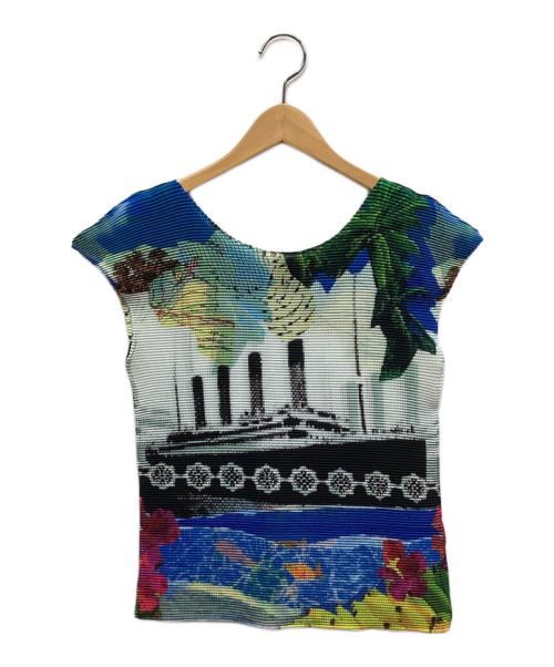 me ISSEY MIYAKE（ミーイッセイ ミヤケ）me ISSEY MIYAKE (ミーイッセイ ミヤケ) ノースリーブカットソー ブルー サイズ:表記なしの古着・服飾アイテム