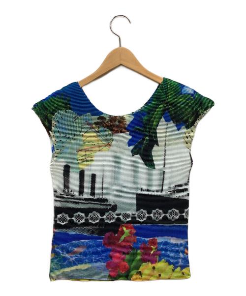 me ISSEY MIYAKE（ミーイッセイ ミヤケ）me ISSEY MIYAKE (ミーイッセイ ミヤケ) ノースリーブカットソー ブルー サイズ:表記なしの古着・服飾アイテム