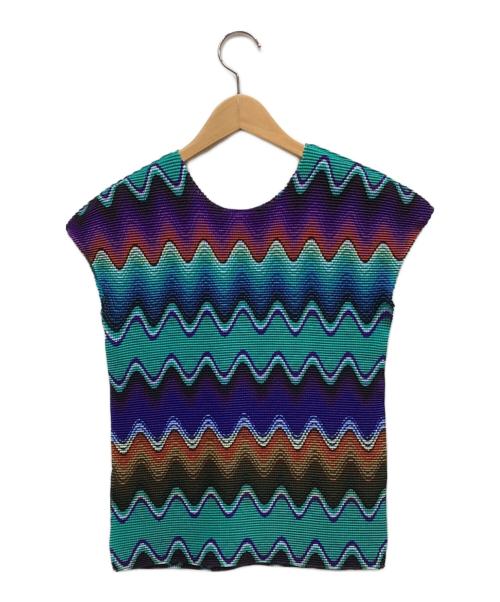 me ISSEY MIYAKE（ミーイッセイ ミヤケ）me ISSEY MIYAKE (ミーイッセイ ミヤケ) ノースリーブカットソー ネイビー×ブルー サイズ:表記なしの古着・服飾アイテム