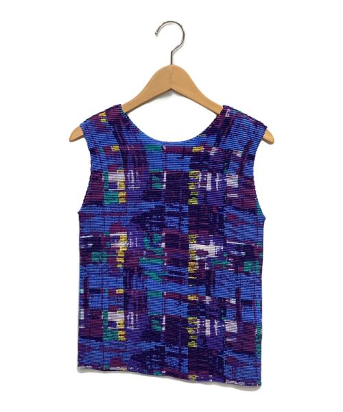 me ISSEY MIYAKE（ミーイッセイ ミヤケ）me ISSEY MIYAKE (ミーイッセイ ミヤケ) ノースリーブカットソー パープル×ブルー サイズ:表記なしの古着・服飾アイテム