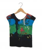 me ISSEY MIYAKEミーイッセイ ミヤケ）の古着「ノースリーブカットソー」｜ブラック×グリーン