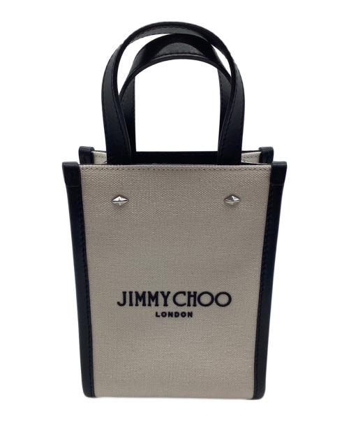 JIMMY CHOO（ジミーチュウ）JIMMY CHOO (ジミーチュウ) キャンバスミニトートバッグ アイボリー×ブラックの古着・服飾アイテム